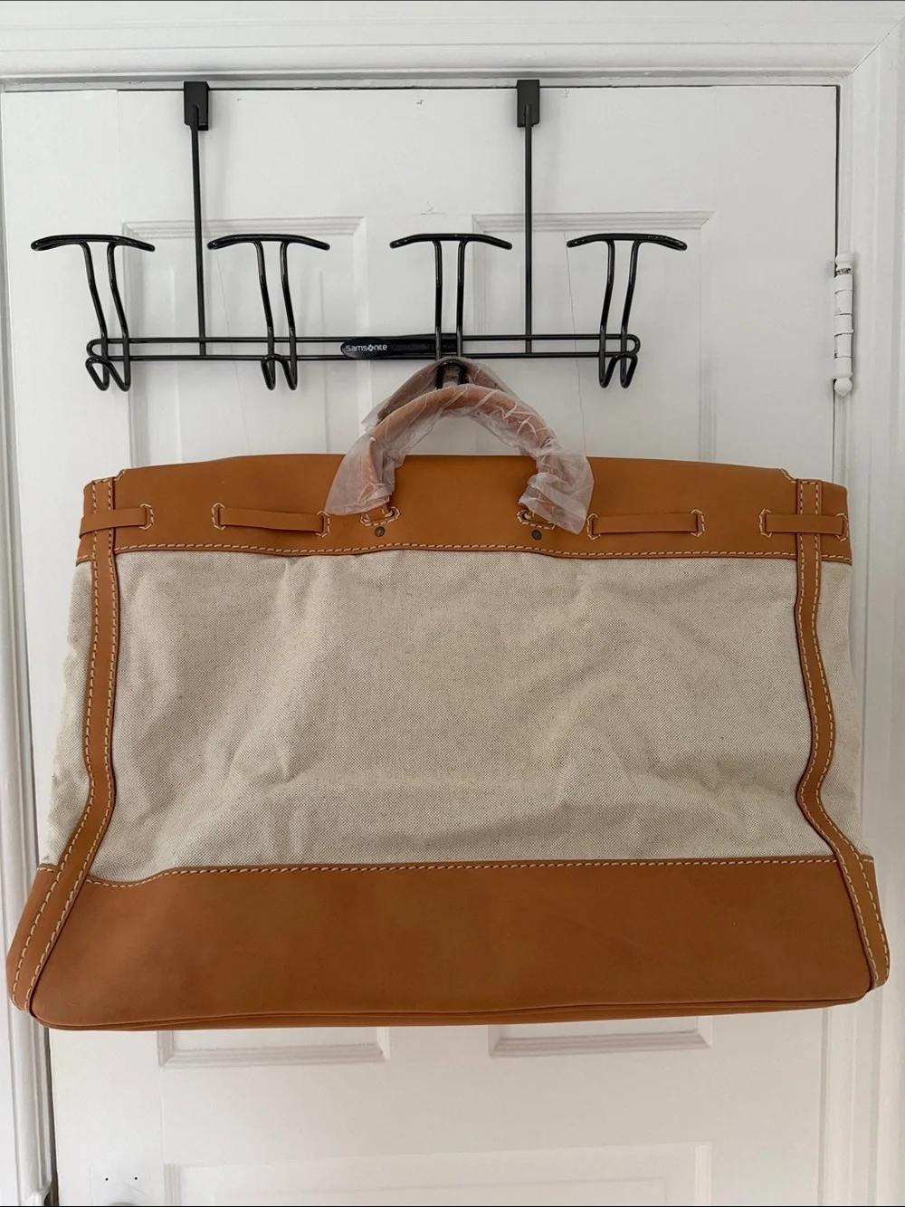 NWT J. Crew Tan Leather & Beige Canvas Weekender Bag